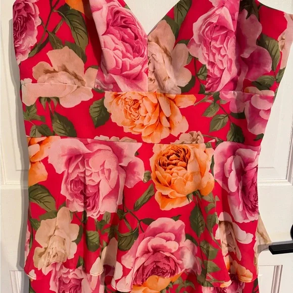 Eliza J Women's Pink Spaghetti Strap Floral Print Gown Dress Size 10 - Picture 2 of 5